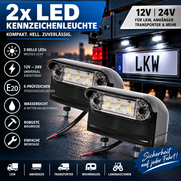 LED-Kennzeichenleuchten für 12 bis 24 Volt