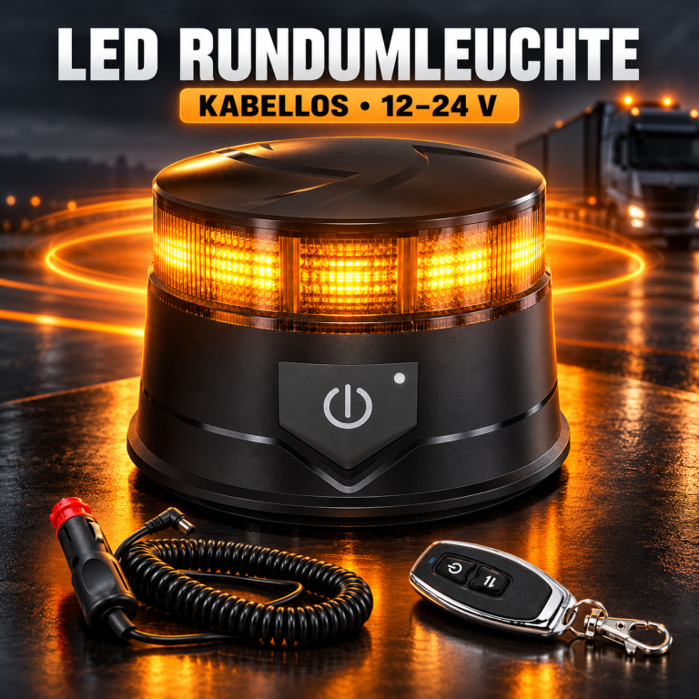 Orange LED-Rundumleuchte mit Akku und Fernbedienung