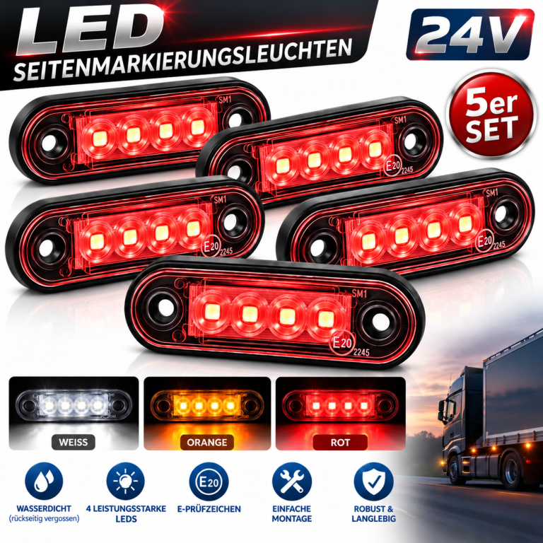 Rote LED-Seitenmarkierungsleuchten im 5er-Set